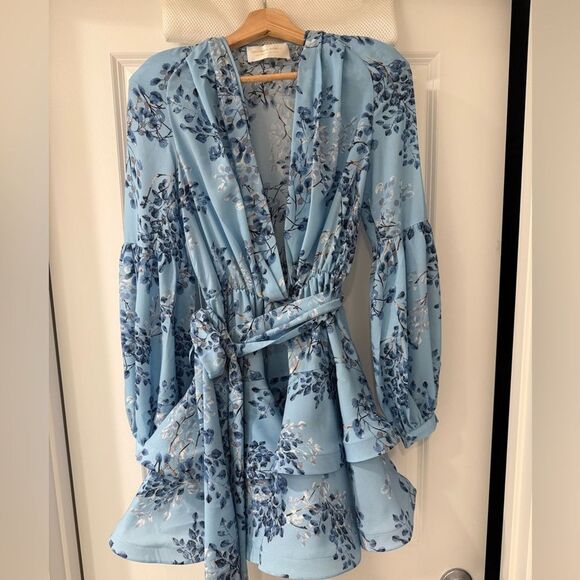 NWOT BRONX ADN BANCO BEDOUIN BLUE POPPY SHORT DRESS Floral Wrap Dress - Picture 12 of 15